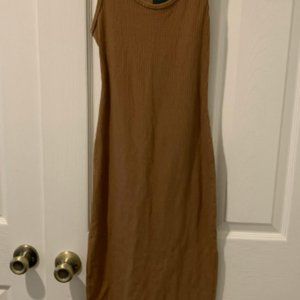 Brown Bodycon Midi Dress with Cut-Out Back